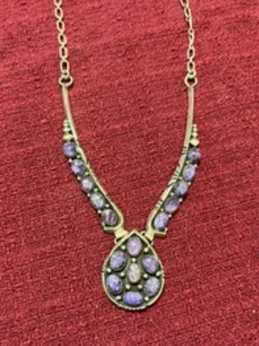Navajo Sterling and Charoite Drop Necklace